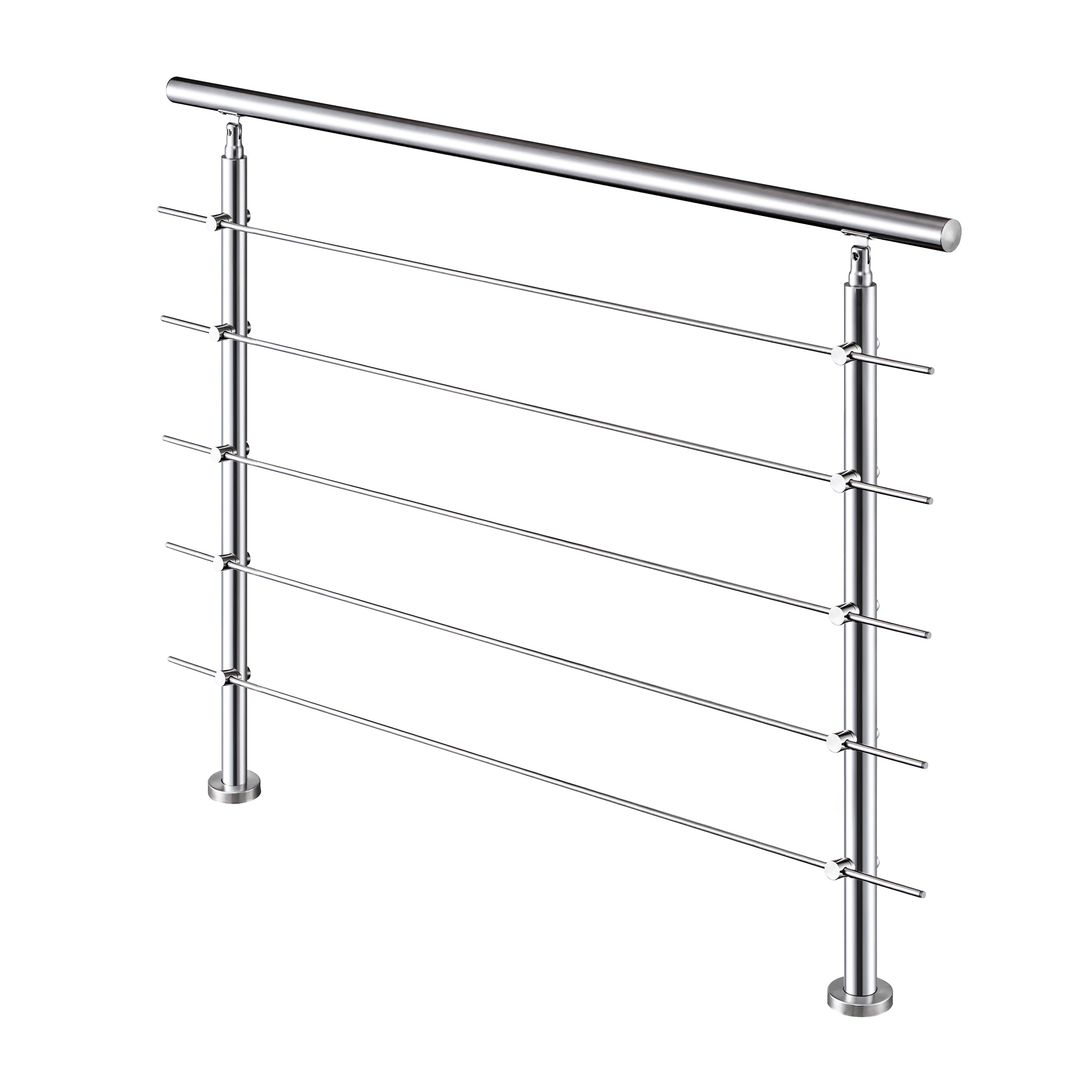 Garde-corps 180cm avec main courante, en acier inoxydable 201, pour intérieur et extérieur, garde-corps avec 5 traverses - 2
