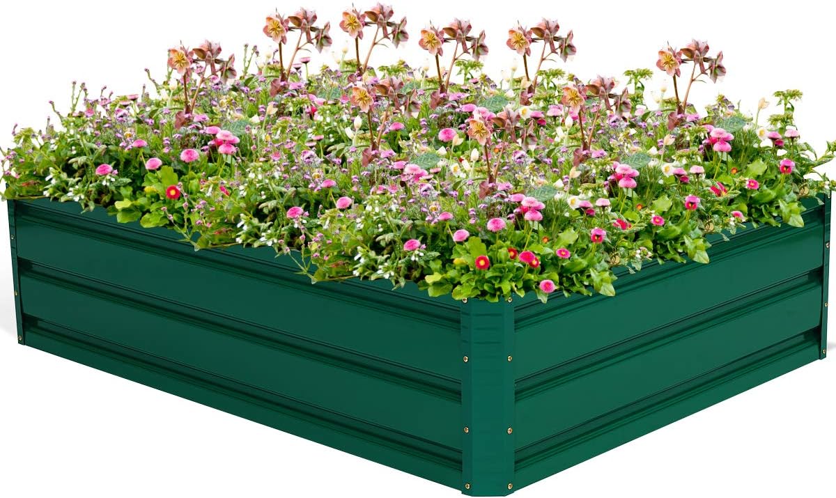 Ogród Warzywny 120 x 90 x 30 cm, Metalowe Donice Ogrodowe z Otwartym Dnem, Idealne na Warzywa i Kwiaty, Ciemnozielony