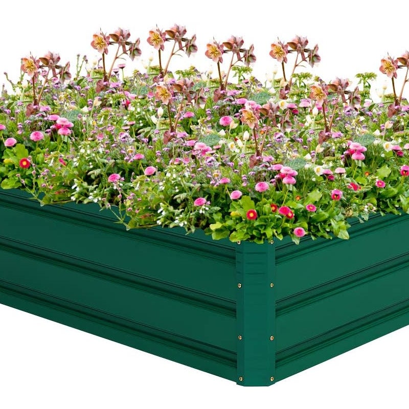 Ogród Warzywny 120 x 90 x 30 cm, Metalowe Donice Ogrodowe z Otwartym Dnem, Idealne na Warzywa i Kwiaty, Ciemnozielony