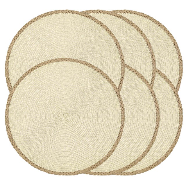 DENUOTOP Lot De 6 Sets De Table Ronds Bohème – 38 Cm, Lavables, Résistants Chaleur, Beige Naturel