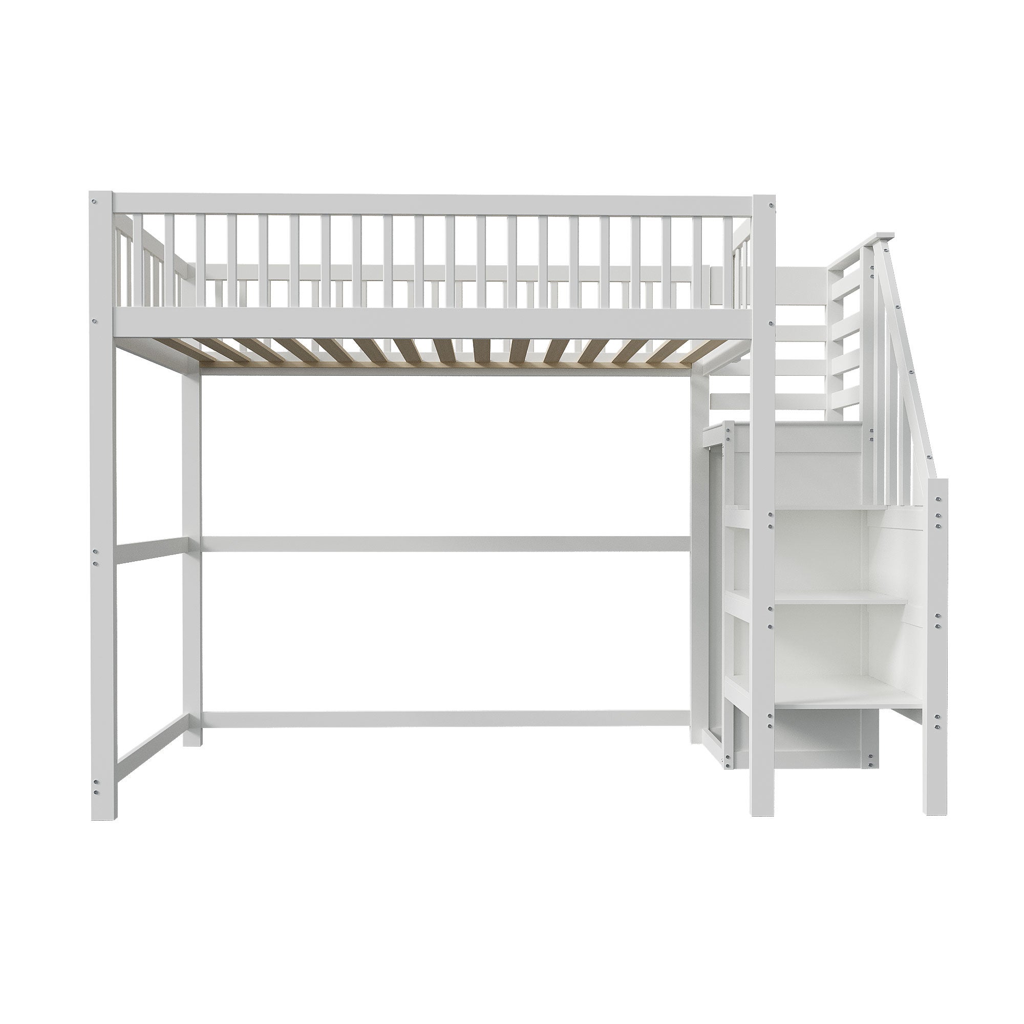 Lit mezzanine 90 x 200 cm avec armoire ouverte - Bois massif + contreplaqué + MDF - Blanc (sans matelas) - 5