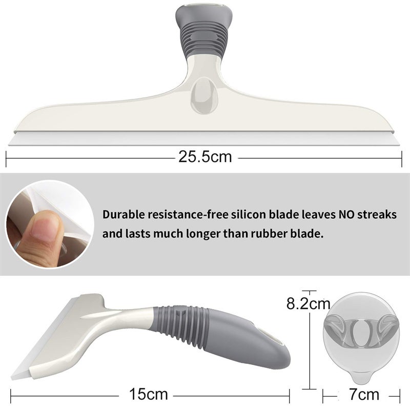 Raclette multi-usages en silicone pour vitres, vitres, portes de douche, pare-brise de voiture, brosse à vitres robuste, avec crochet à ventouse - 7