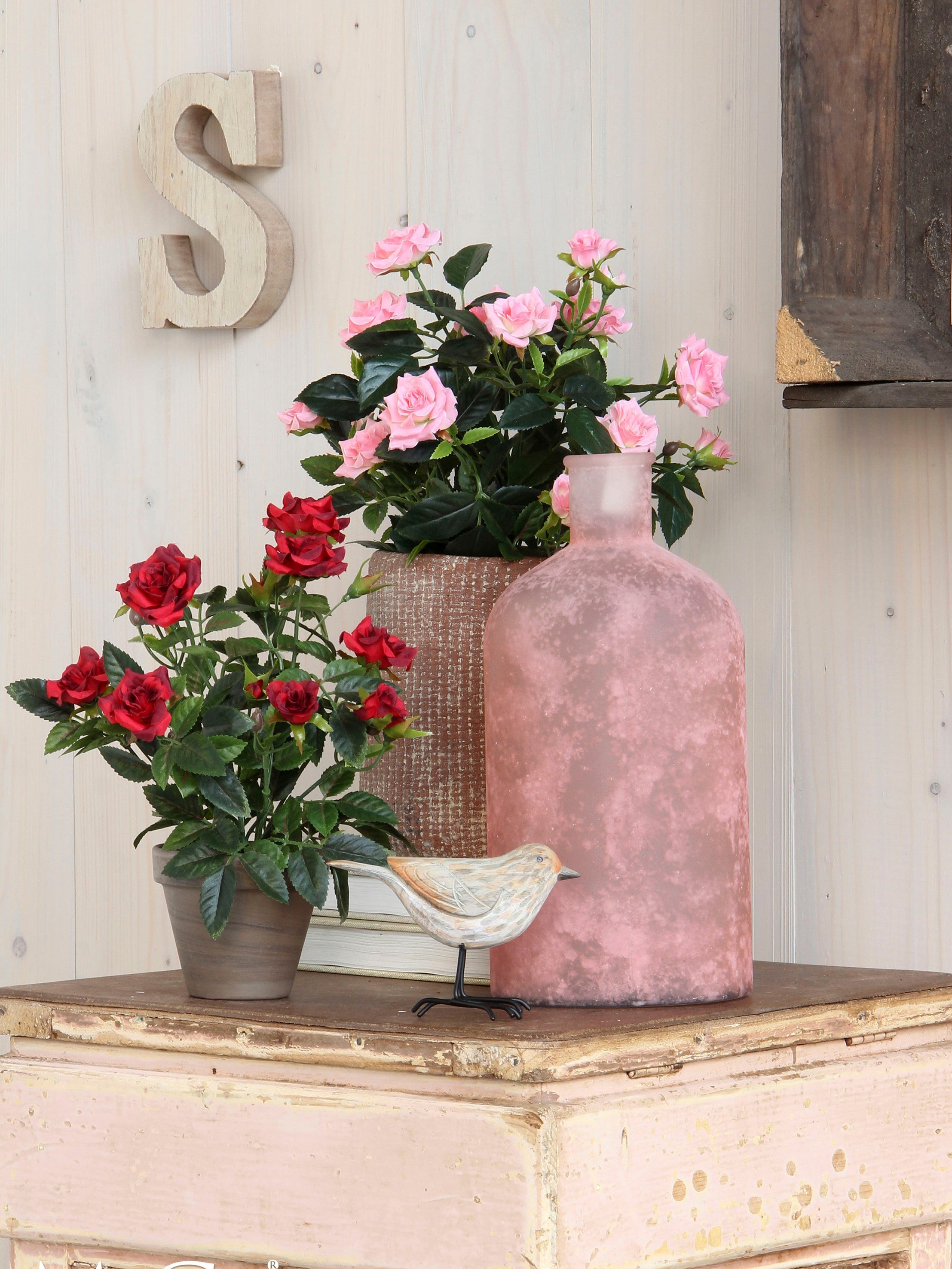 Sztuczna czerwona róża w doniczce, MICA DECORATIONS, wys. 33 cm - 6