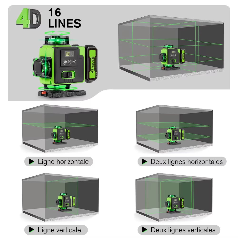 Livella laser 4D a 16 linee, controllabile a distanza tramite applicazione, linea orizzontale verde autolivellante a 360°,fornita con treppiede da 1 m - 4