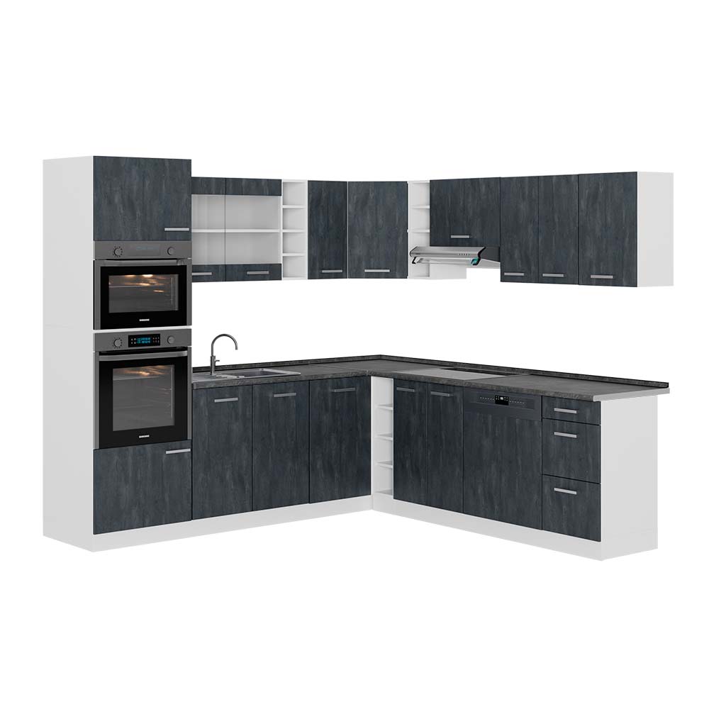 Vicco Kuchnia narożna R-Line, Czarny beton/biały, 247 x 60 cm BP Antracyt