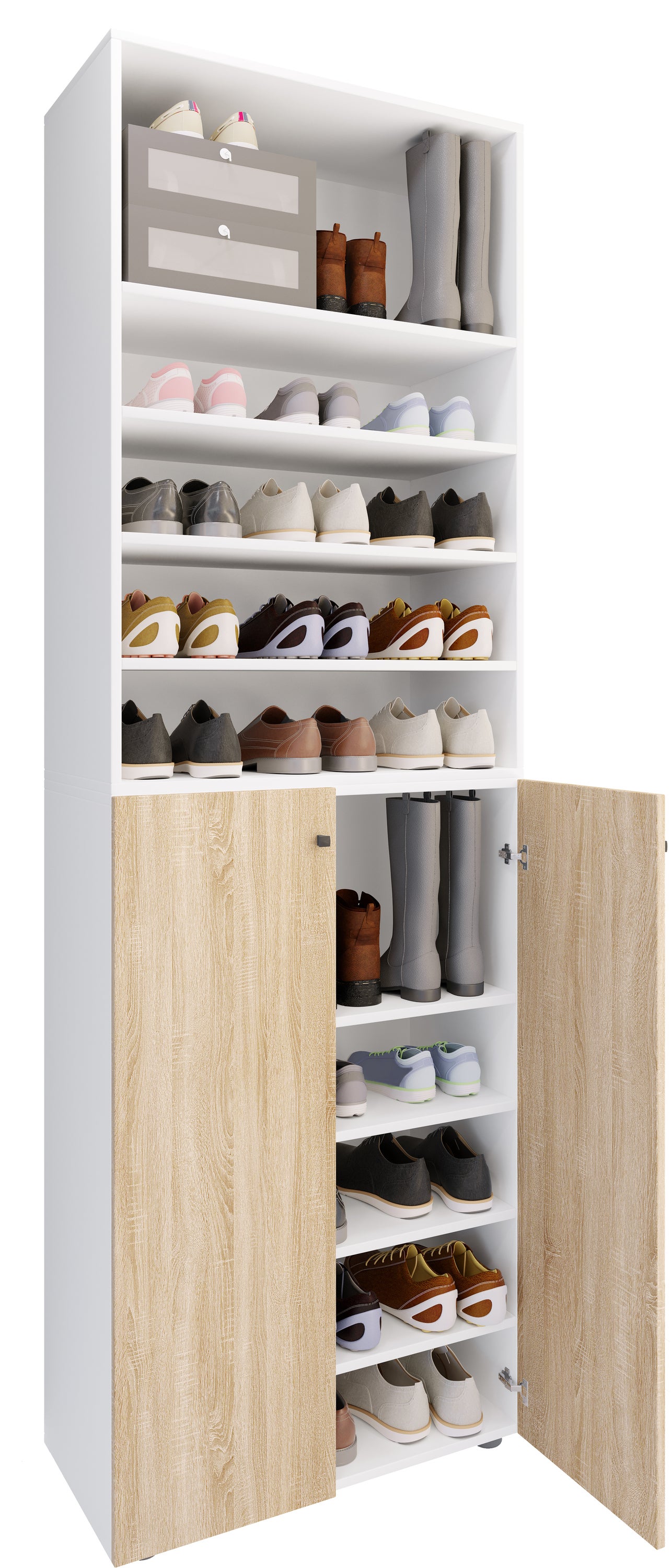 VCM Szafka na buty Lona Biały / dąb Sonoma H. 220 x B. 70 x T. 40cm