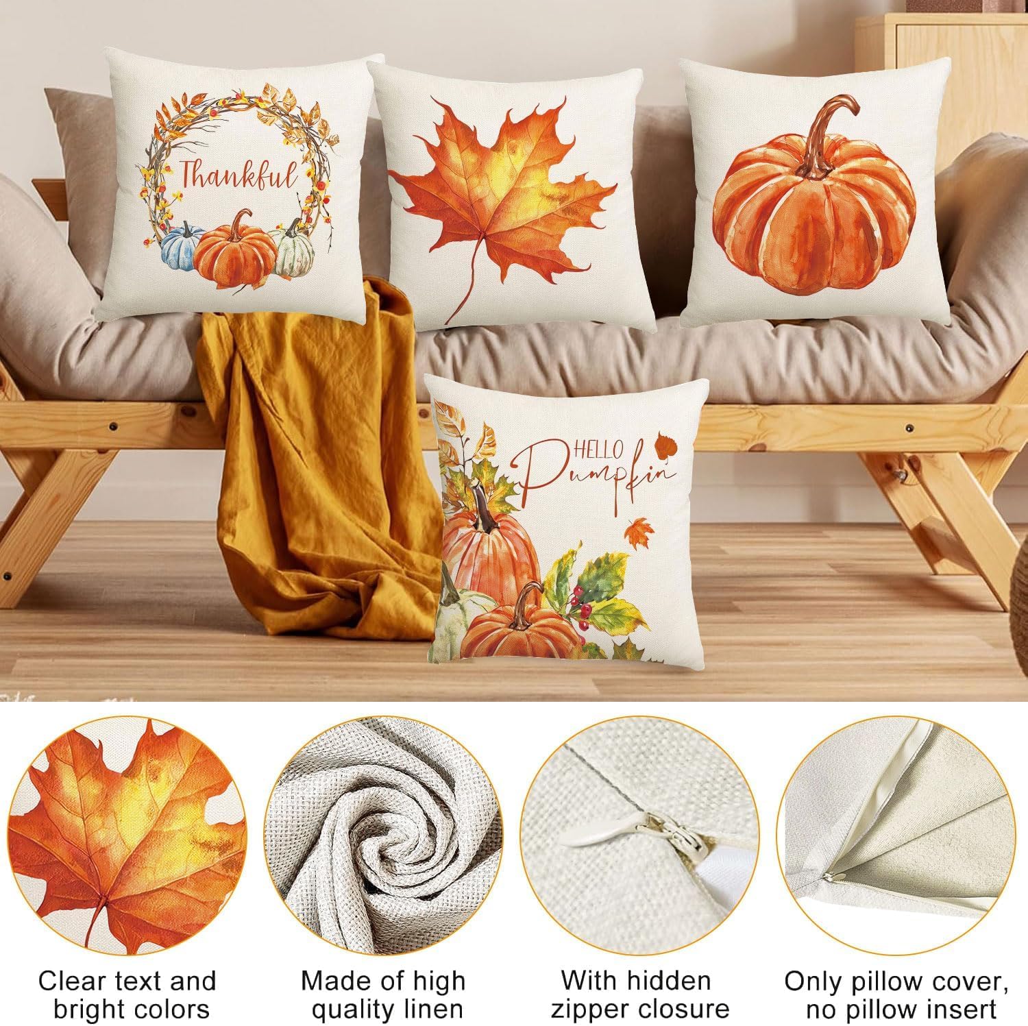 Housse Coussin ZWJD Lot De 4 Housses De Coussins 45x45 Motif Géométrique Housses De Coussin Décoratives En Coton Coussin 45 X 45