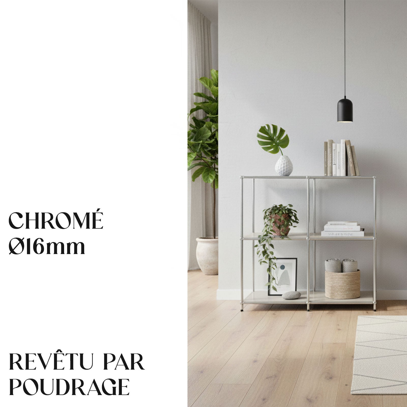 Étagère métal chromé design épuré, Concept Epuré MK-027 : 3 étages, 78 x 40 x 82 cm, Blanc - 4