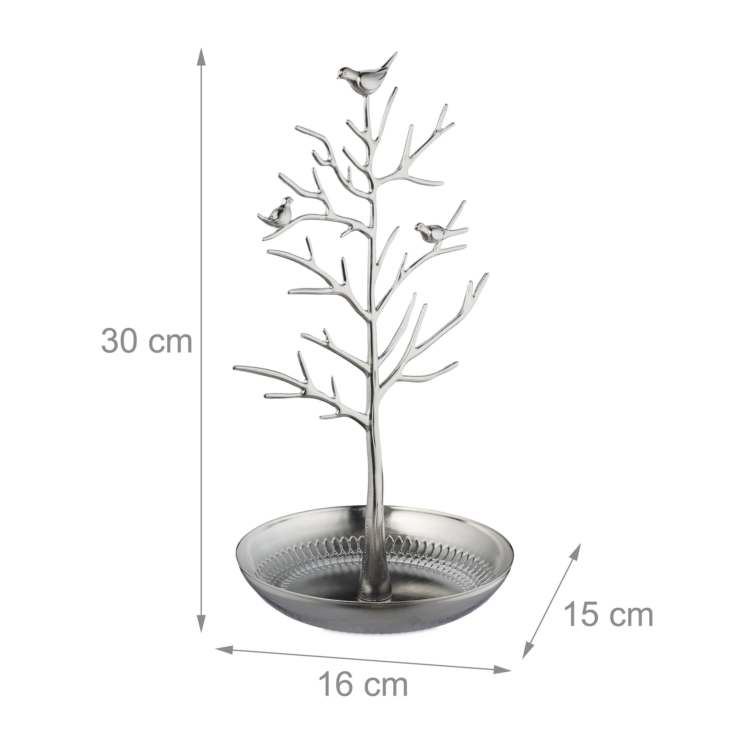 Porte-bijoux en forme d’arbre, pour colliers, boucles d’oreilles, bracelets, HxLxP&nbsp;30 x 16 x 15&nbsp;cm, argenté, Relaxdays - 4