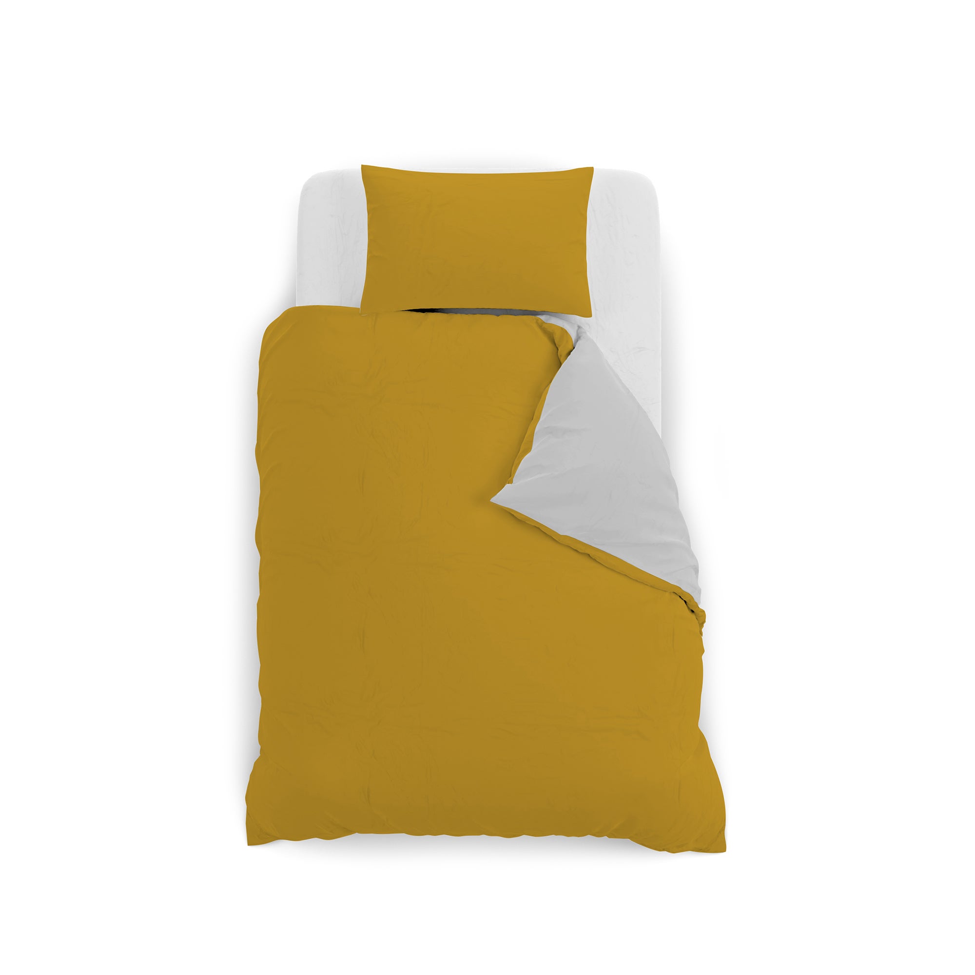 Housse de couette moutarde/gris clair, 1 place et demie - taie d’oreiller 52x82cm - 3