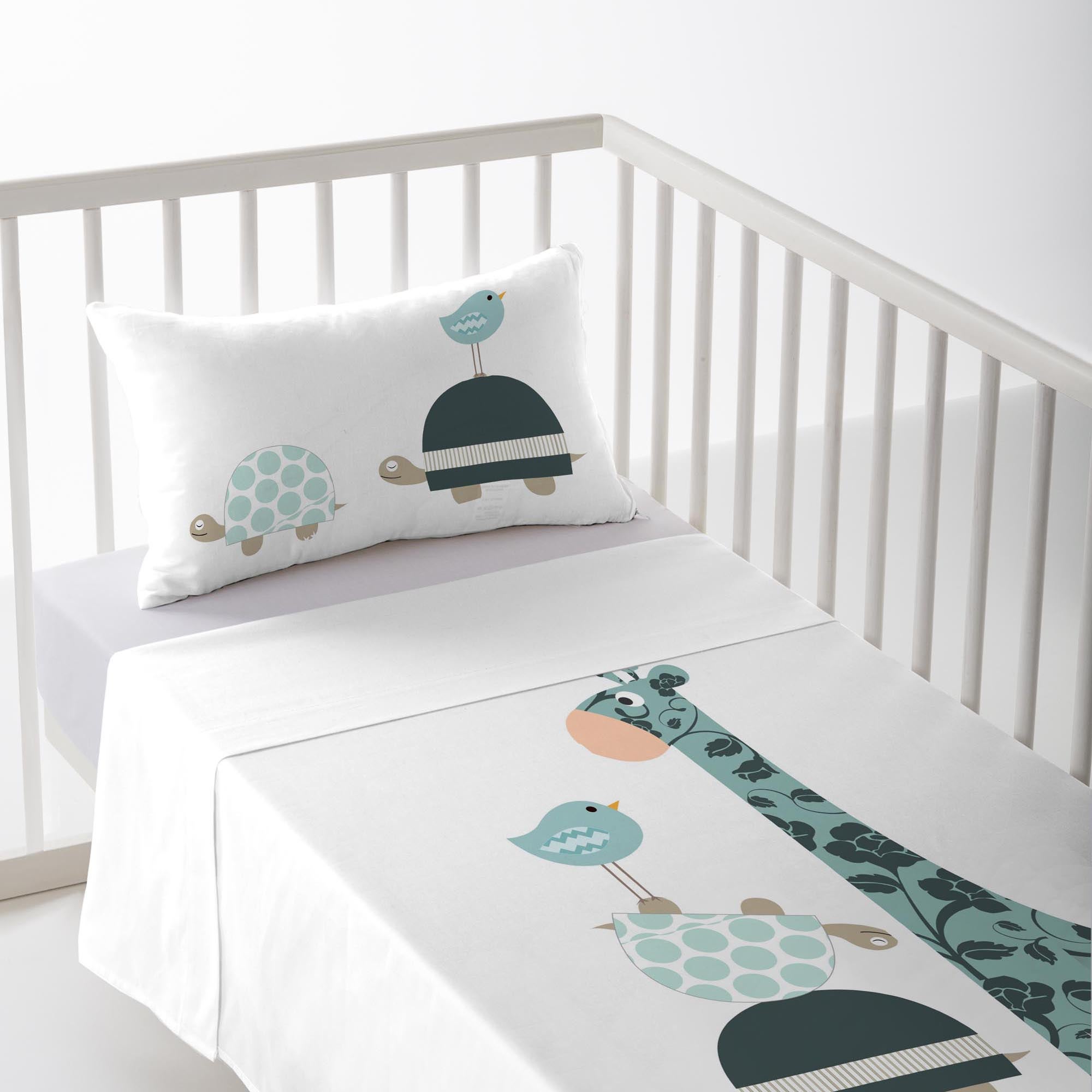 Interbaby - Parure De Draps Pour Berceau 100% Coton, 60 X 120 Cm | Drap- Housse, Drap De Dessus Et Taie D'oreiller Inclus | Idéal Pour L'hiver | Motif éléphant, Ballon, Cœur, Blanc/Beige
