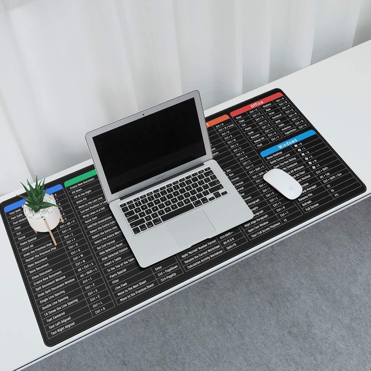 Tapis De Souris Avec Raccourcis Clavier - Format 30x80cm Ou 40x90cm - Antidérapant - Pour Bureau, école, Maison - Noir