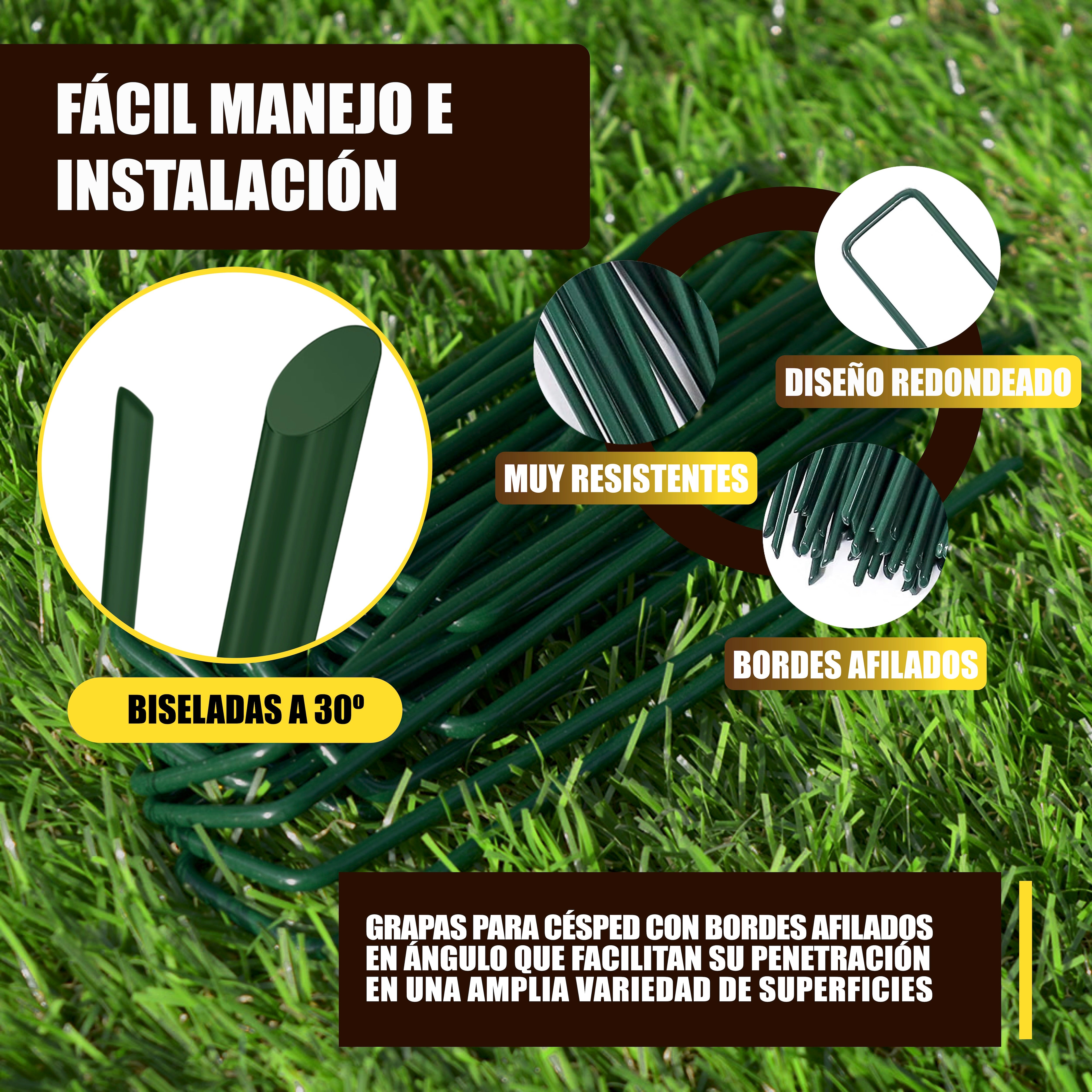 GREEN GOF 100 Grapas Verdes para Cesped Artificial y Malla Antihierba - Acero Galvanizado, 15x4cm, Ø3mm - Ultra Resistentes y Anticorrosivas. - 3