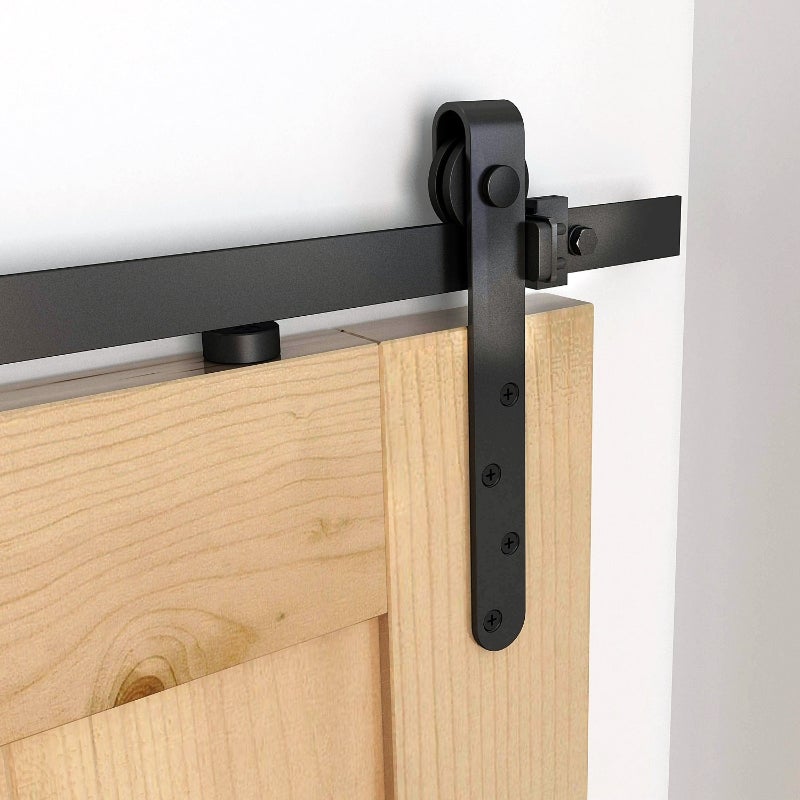 Juego completo de herrajes para puertas correderas de 180 cm con rieles, rodillos y dispositivos antisalto de acero al carbono - 4