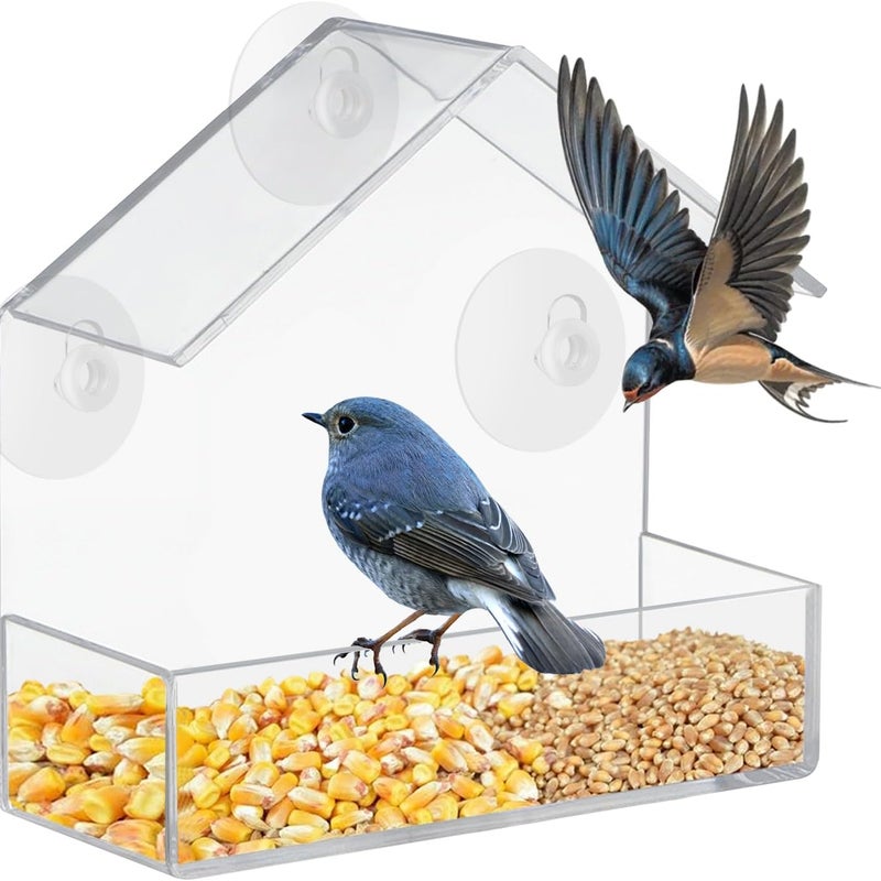 Dystrybutor karmników dla ptaków okiennych - 3 przyssawki - 15*15*6cm - karmniki - przezroczysty akryl - Karmnik dla ptaków
