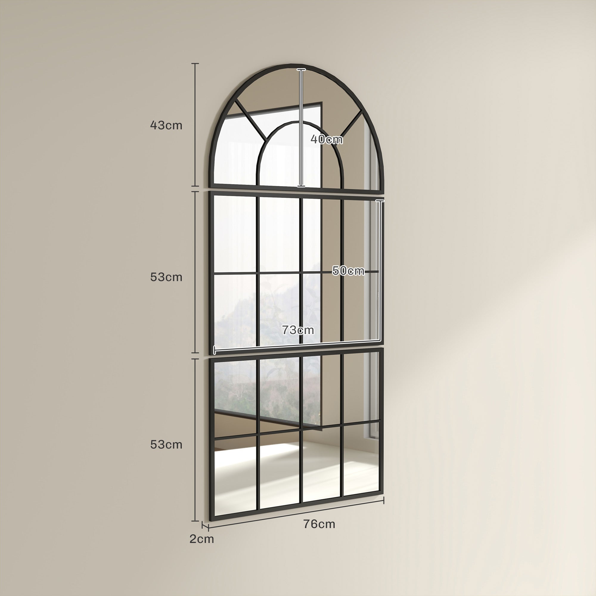 Espejo de pared de tres piezas, espejo arqueado con marco de metal, espejo decorativo para ventana, espejo colgante para baño, sala de estar, negro - 3