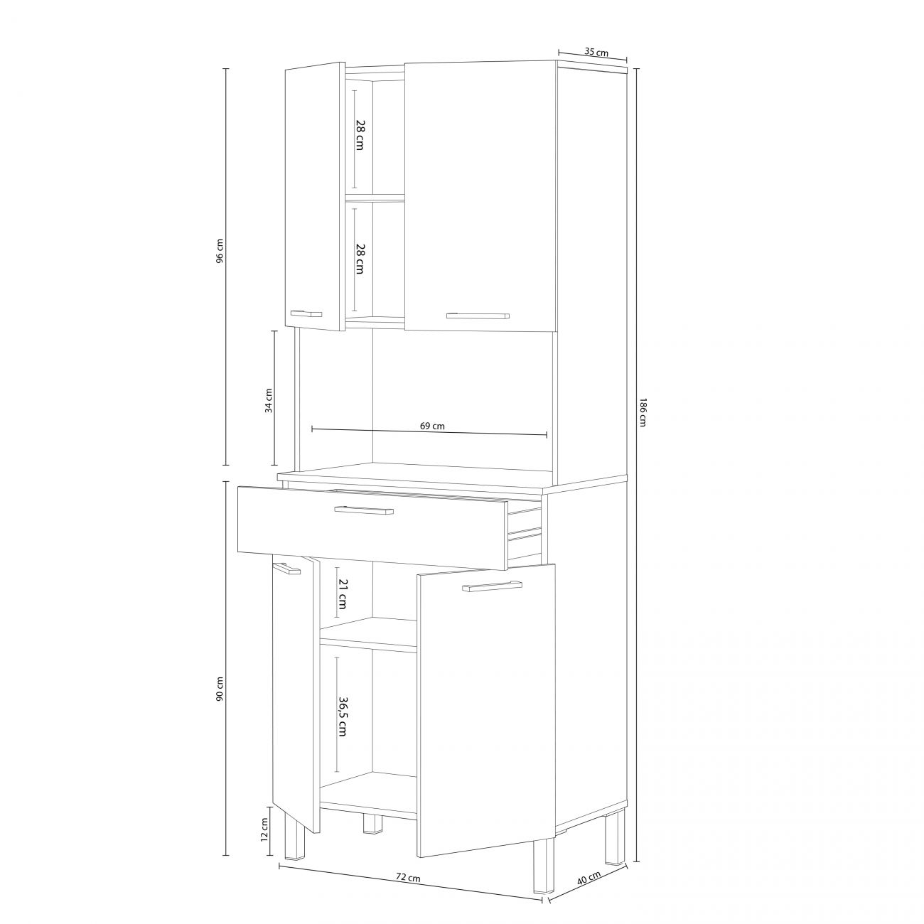 Alacena cocina Colin 4 Puertas Blanco Artik (Blanco Mate) - Roble Canadian 72 x 186 x 40 cm - 5