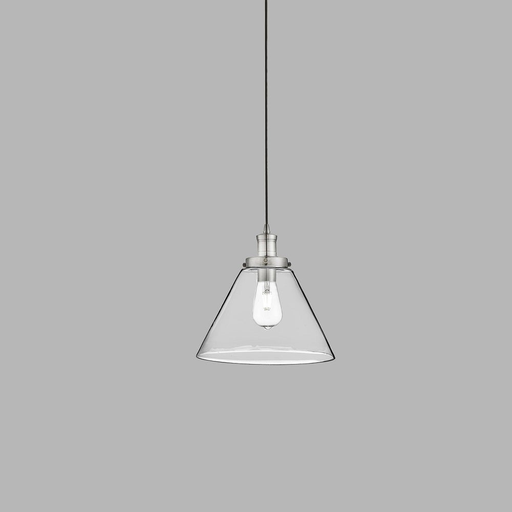 Suspension PYRAMID 1L métal argent satiné et abatjour verre transparent E27 max 60w diamètre 29cm - 5