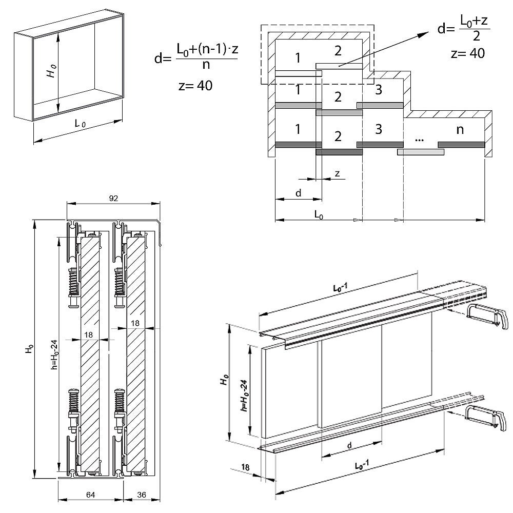 Kit SLID'UP 220 aluminium anodisé or pour 3 portes de placard coulissantes 18 mm - rail 2,7 m - 70 kg - 5