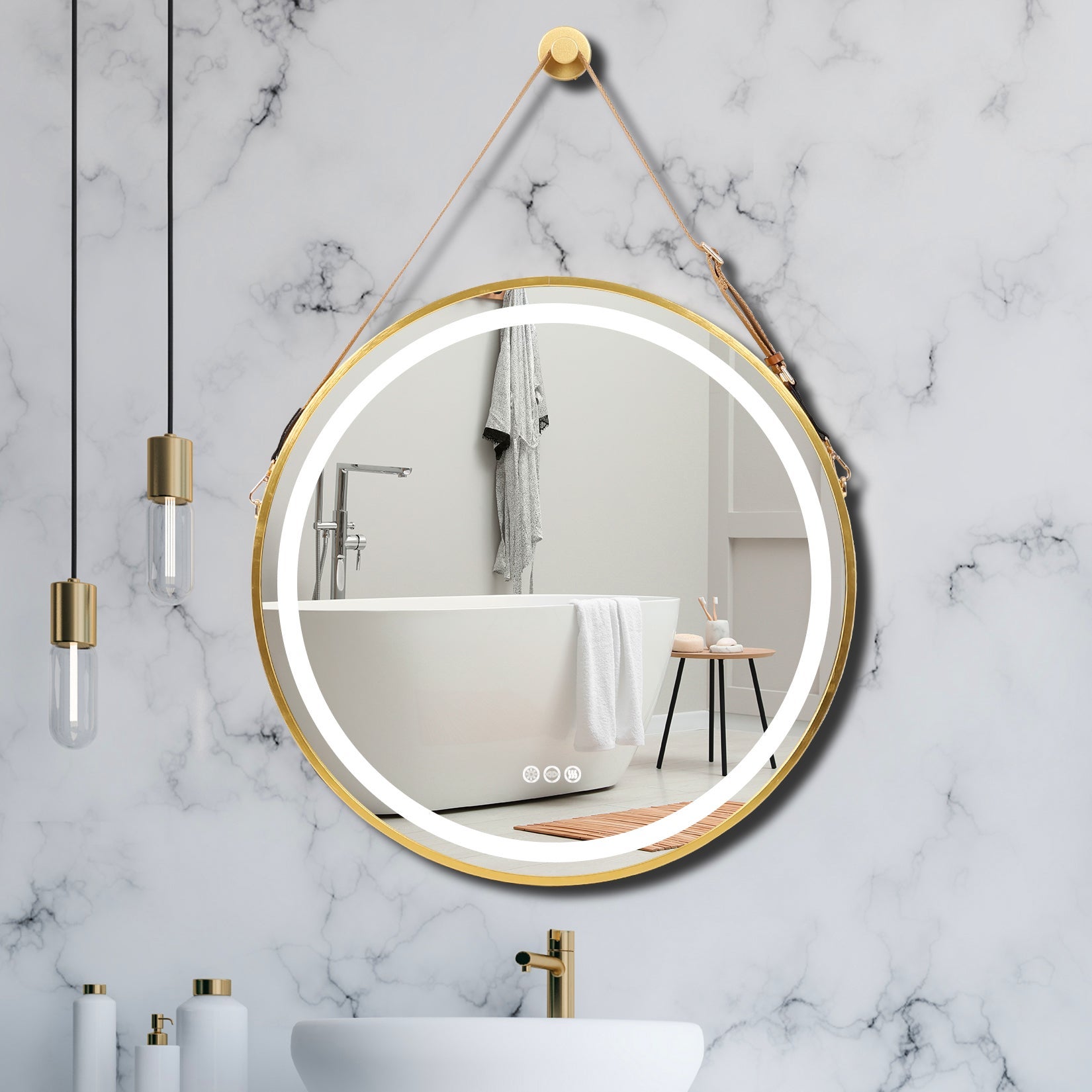 Miroir Salle de Bain Rond, avec Éclairage Integré, Miroir Mural à Suspendre, Anti buée, 60x60cm - 2