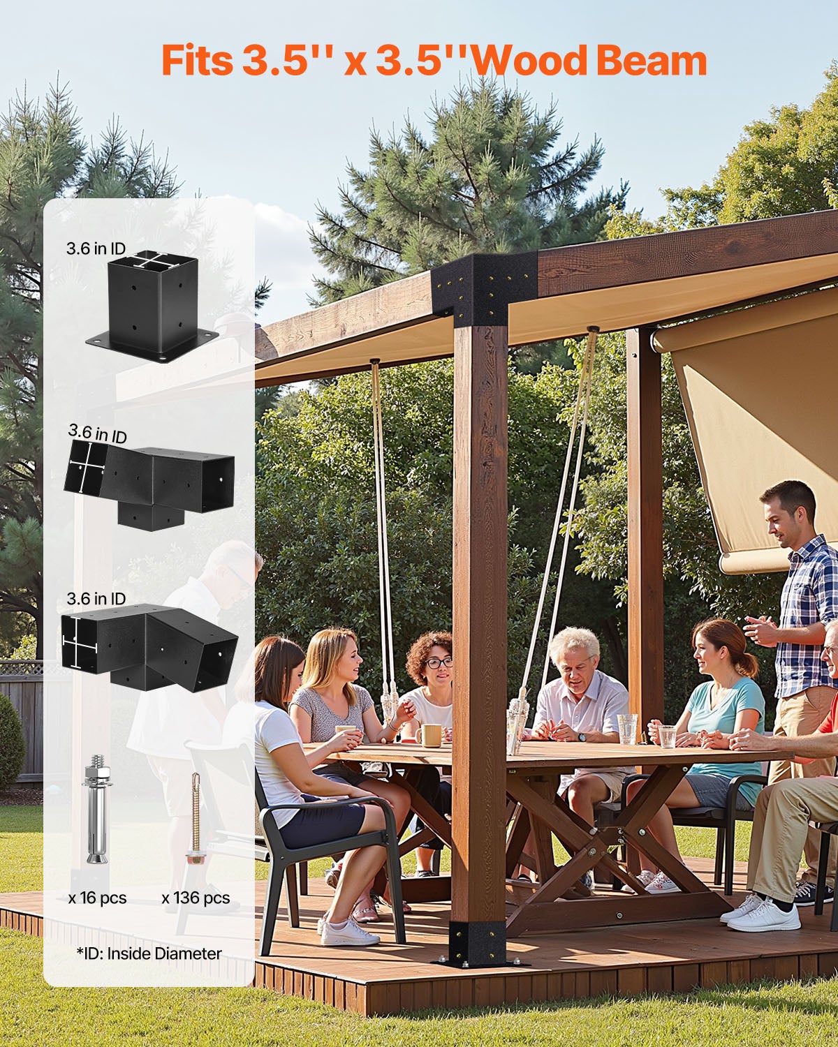 Kit Pergola 8 Pièces,VEVOR Support Incliné à 3 Voies 4x4