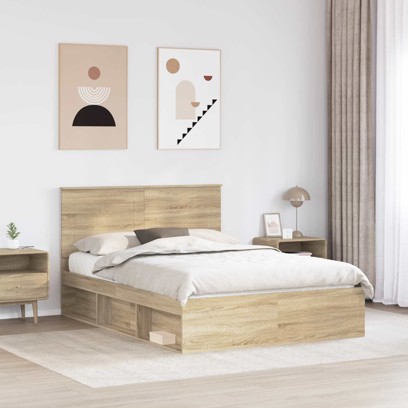 Cadre de lit uni chêne en bois de pin massif pour la chambre, 150 × 200 cm - 3