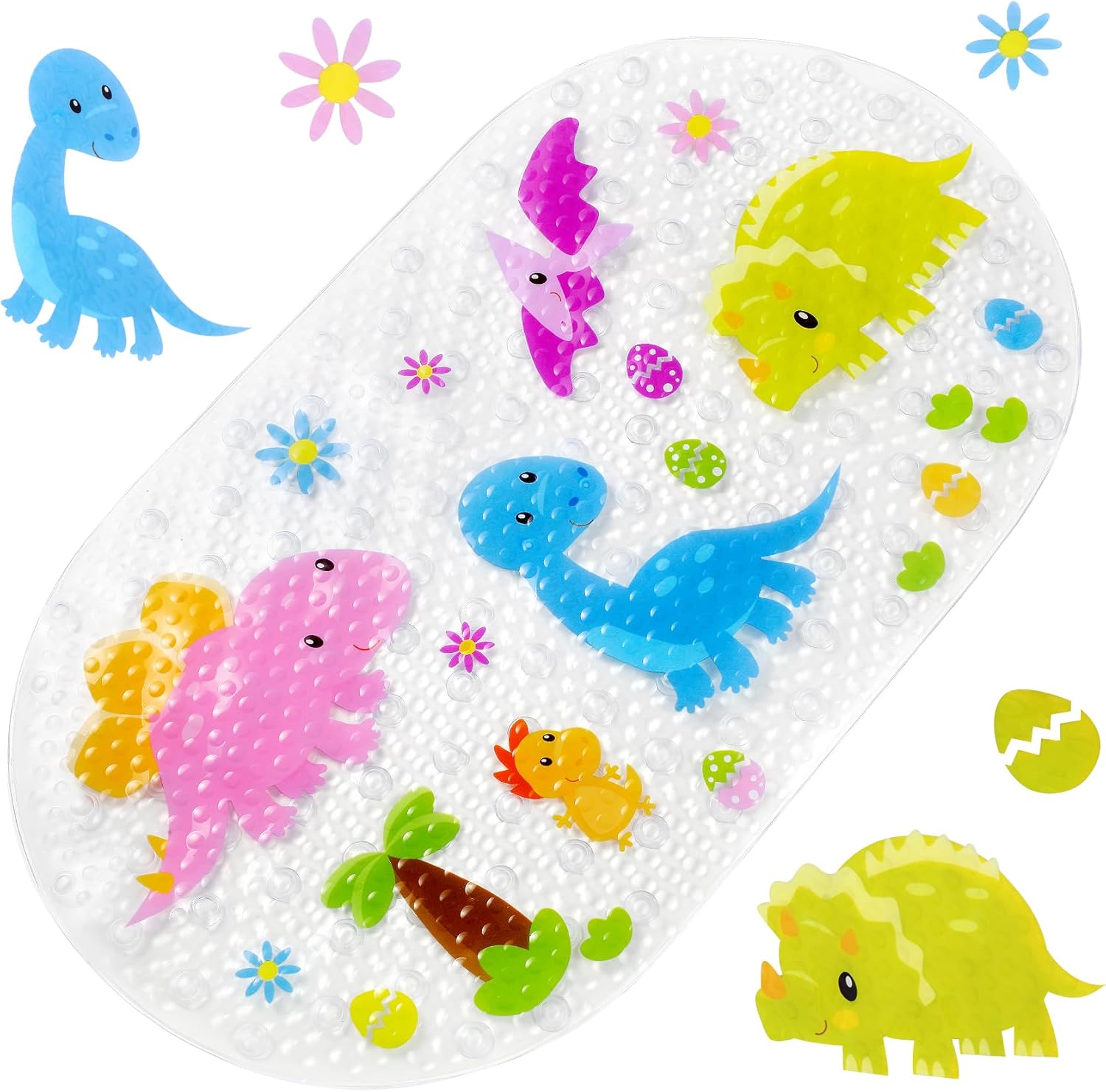 69x39cm Baozun Mata do kąpieli z motywem kreskówkowym, antypoślizgowa mata do wanny z przyssawkami, mata pod prysznic - (Dinozaur)