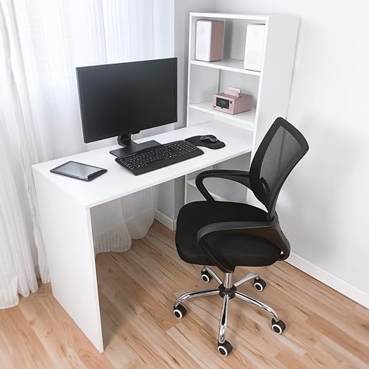 Scrivania per computer con scaffale reversibile, 5 vani portaoggetti, colore bianco, 122 cm (L) x 50 cm (P) x 140 cm (A) - 7