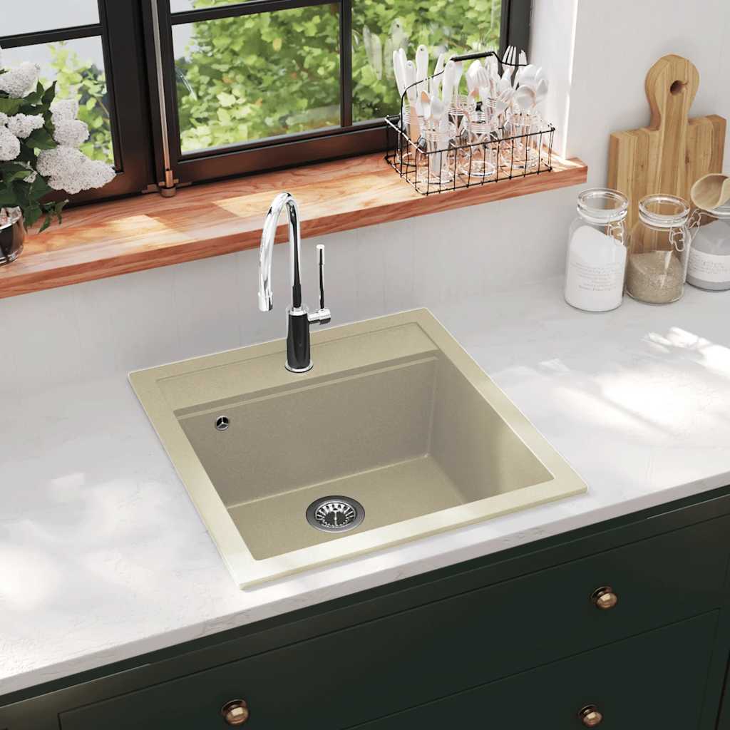 Évier de cuisine Granit Seul lavabo Beige vidaXL | Leroy Merlin