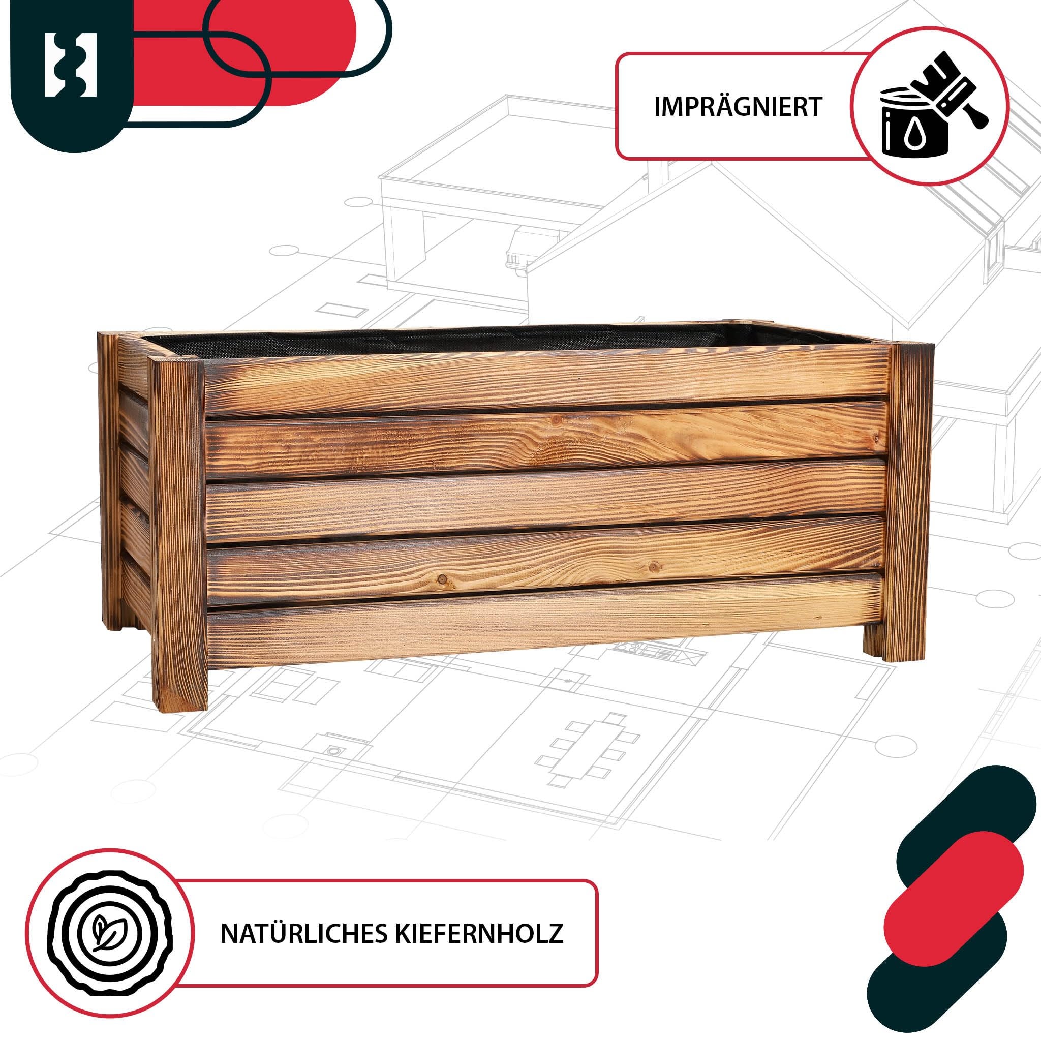 Donica Skrzynka Drewniana na Nóżkach - 60 x 33 x 25 cm - Doniczka Skrzynia z Agrowłókniną - Opalana KOTARBAU - 5