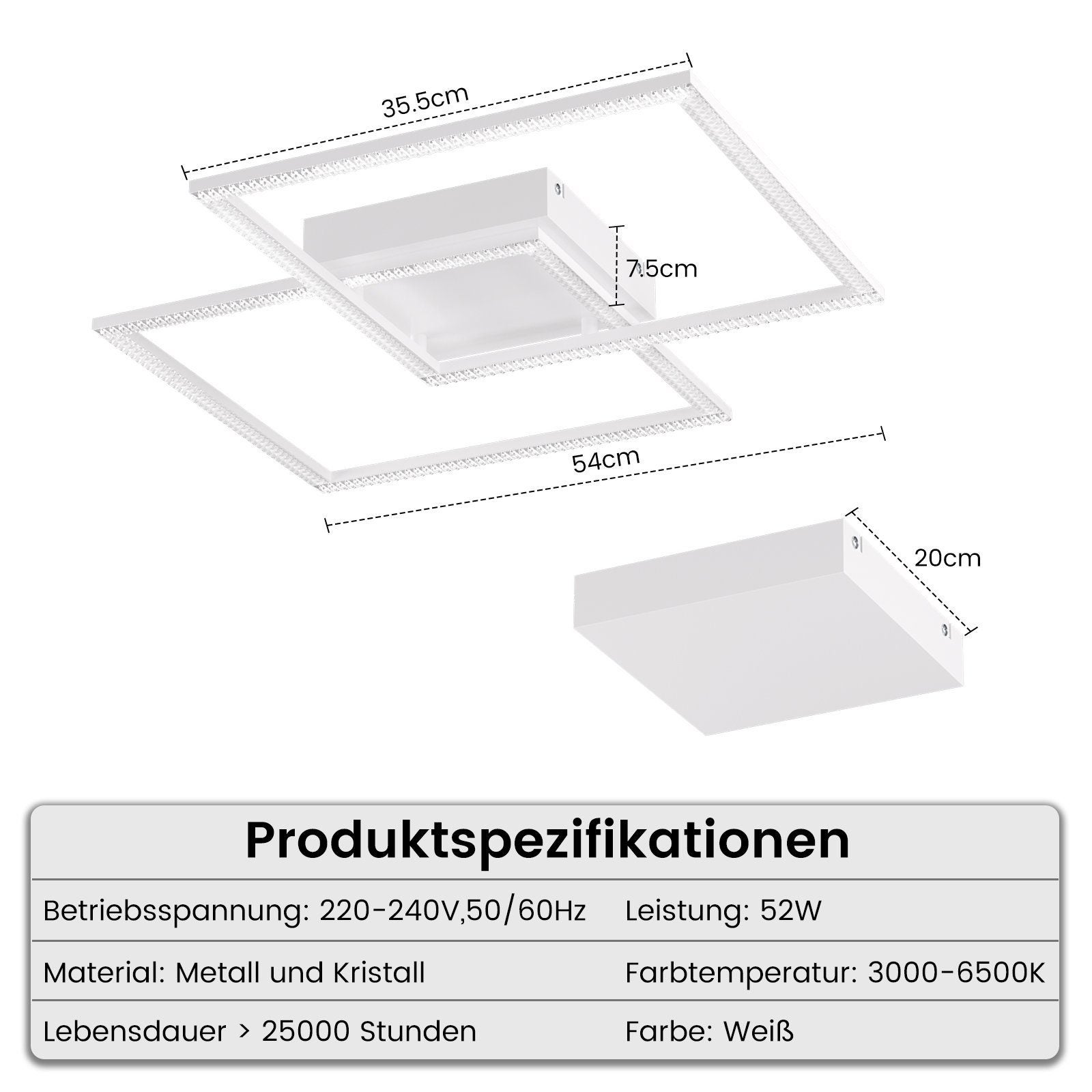 NETTLIFE Ściemnialna lampa sufitowa LED Nowoczesny design Salon z pilotem 52W Lampa kuchenna do sypialni i jadalni - 6