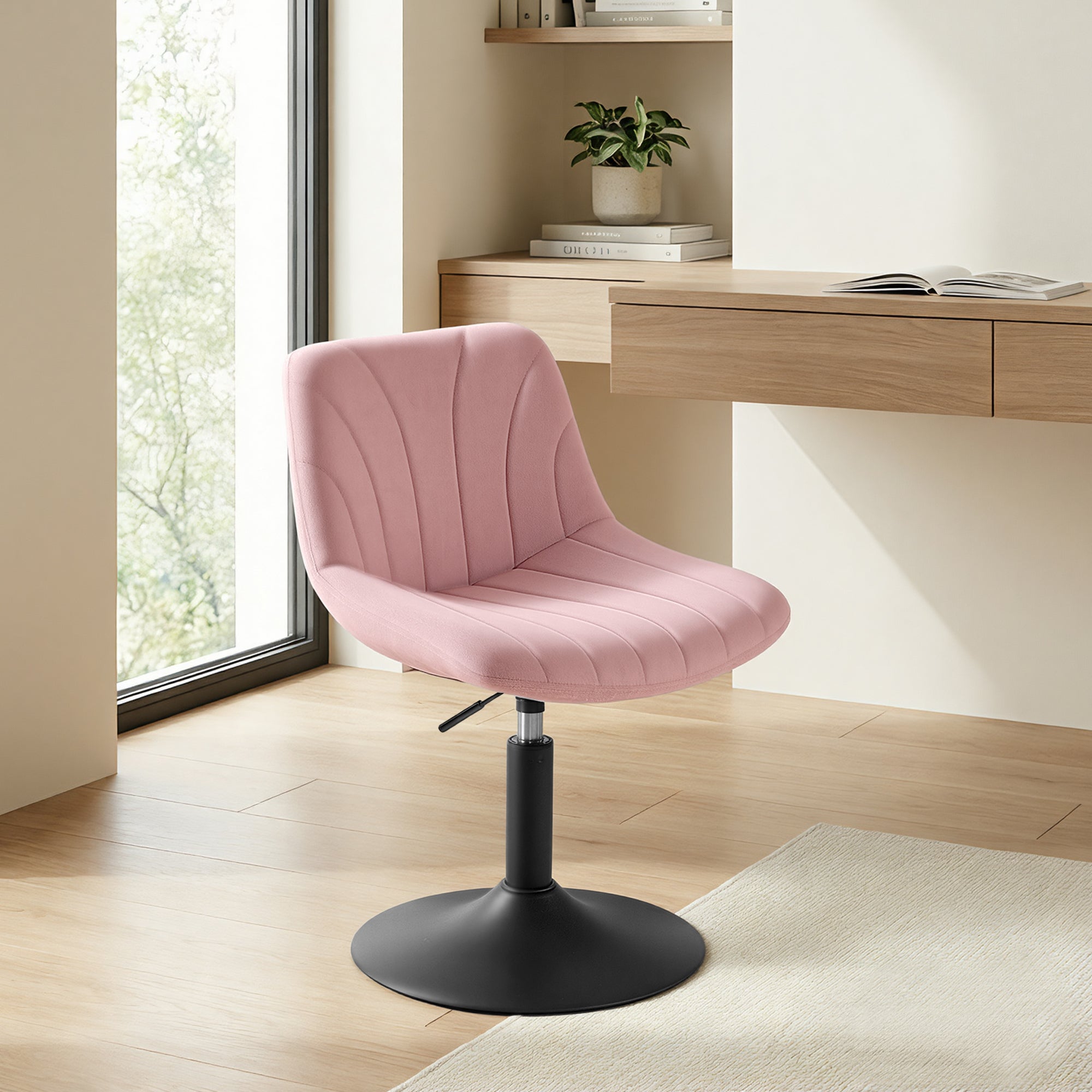 Chaise de Coiffeuse Réglable, Tabouret avec Dossier, Rotation 360°, Velours, pour Coiffeuse, Rose - 3