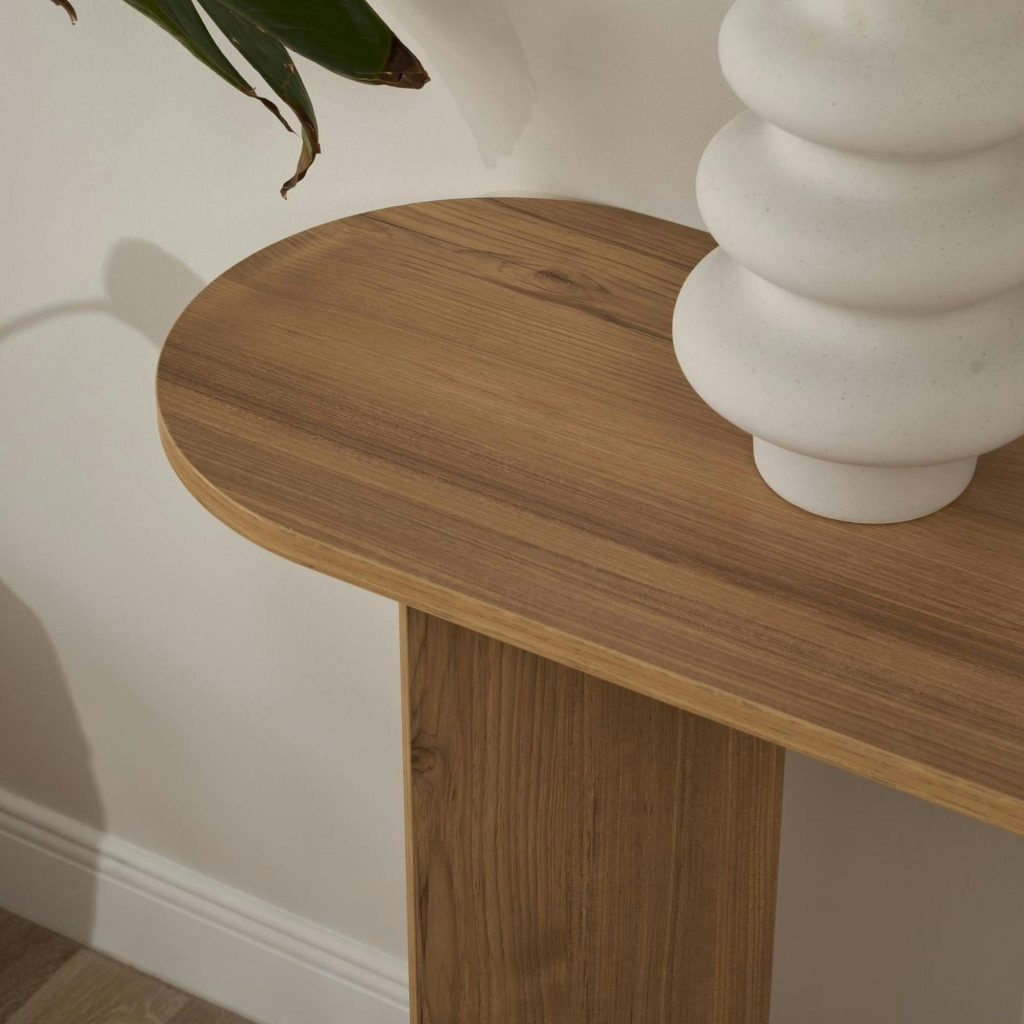 Console de salon ovale effet chêne - pieds en V MARFA - 5