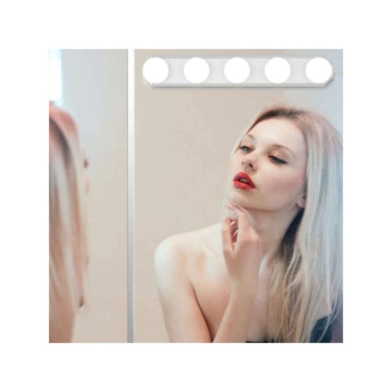 Lampa lustrzana LED, 5 LED, styl Hollywood, możliwość ściemniania, USB, do lustra do makijażu, łazienki, toaletki, biała