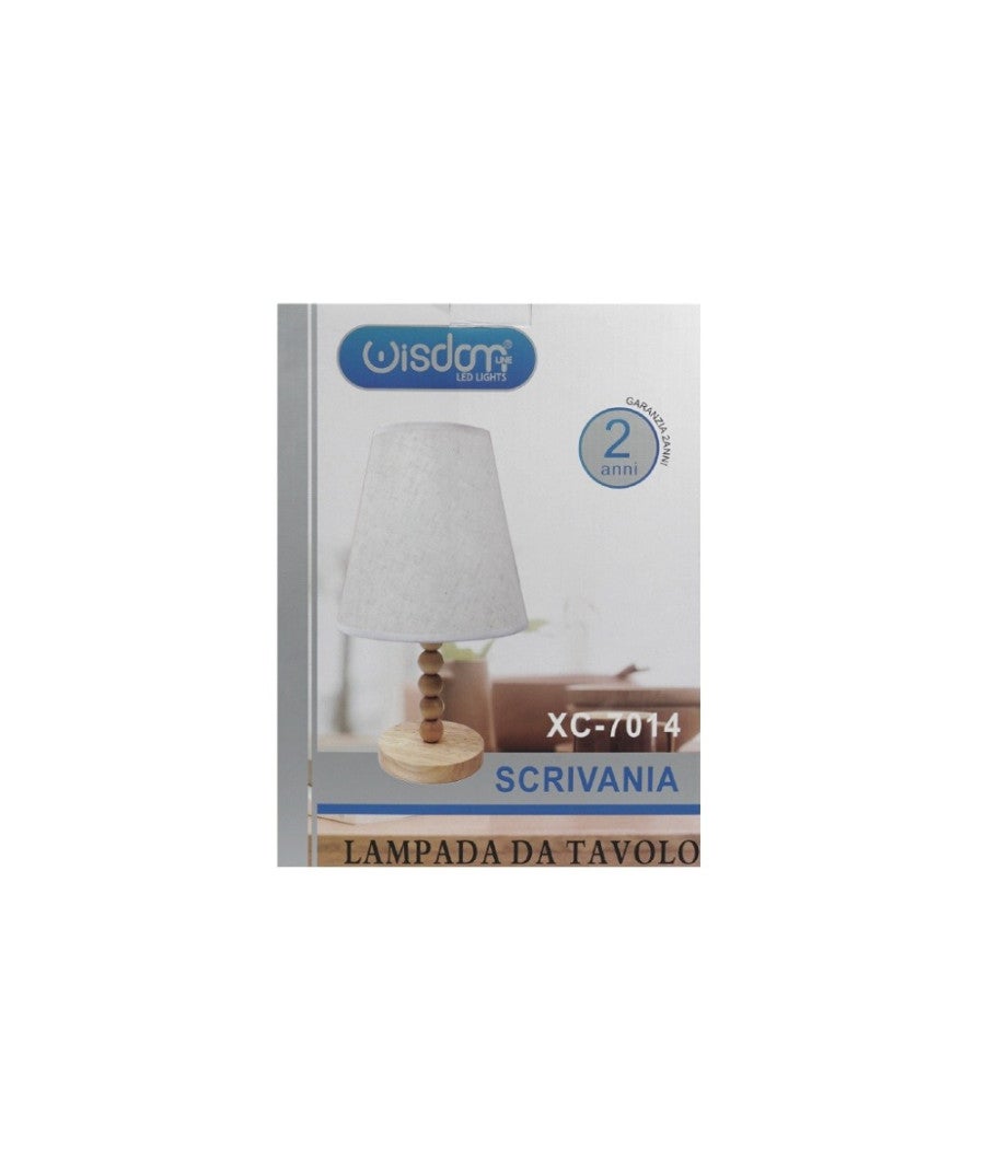 Trade Shop - Lampada Tavolo Con Base In Legno Con Motivo Paralume Bianco Attacco E27 Xc-7014 - - 3