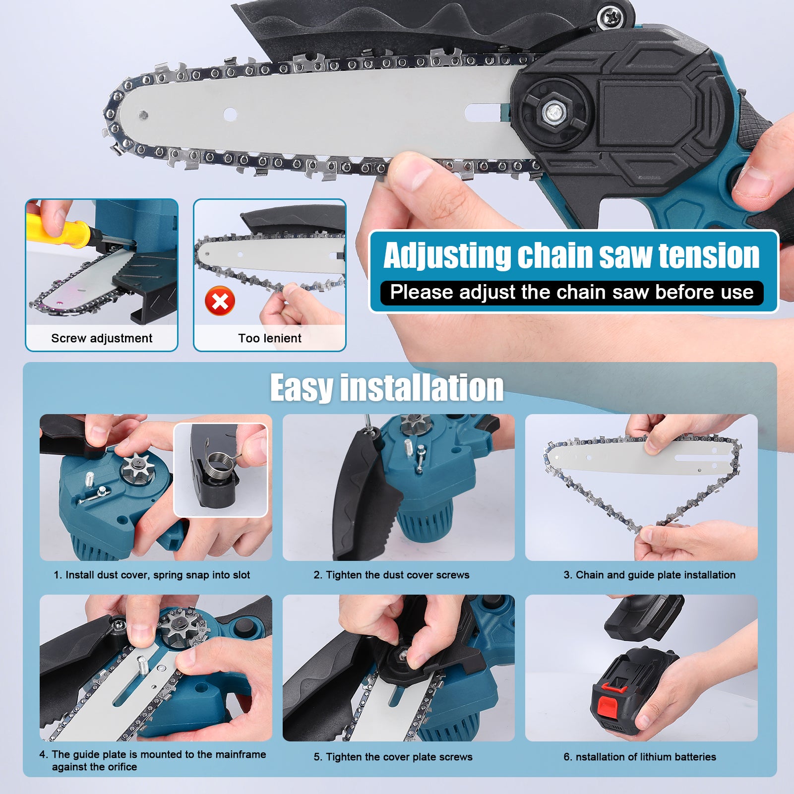 Tronçonneuse électrique portable 21 V 6 pouces, petite tronçonneuse à bois, moteur à balais, outil de travail du bois à une main, adapté au jardinage - 6