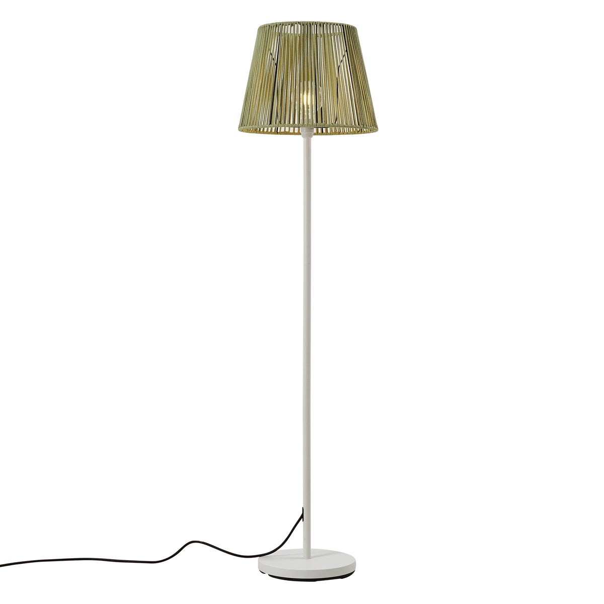 Zewnętrzna lampa podłogowa biała z zielonym kloszem ze sznura IP44 - Virginia Jayla