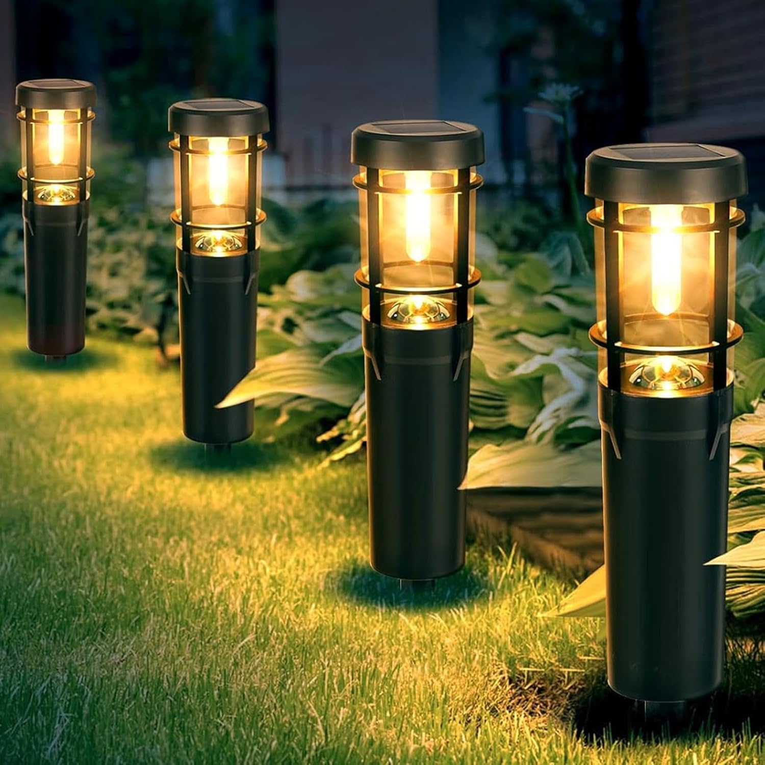 Lampa solarna ogrodowa LED, zestaw 4 lamp solarnych, wodoodporna, IP65, z kołkiem do wbicia w ziemię, ciepłe białe światło LED