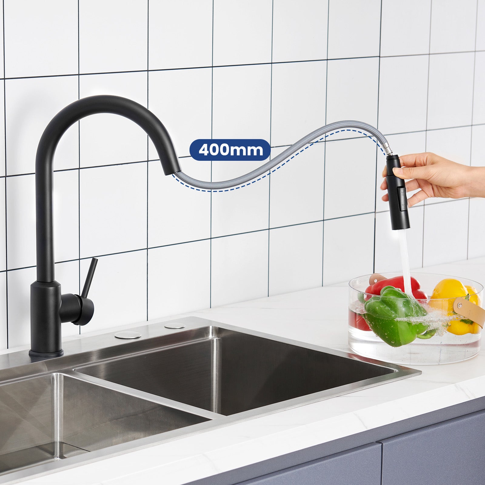 Cecipa max Miscelatore Cucina con Doccetta Estraibile - Nero - Miscelatore Monocomando per Lavello Cucina in Acciaio Inox ,EU Modello - 2