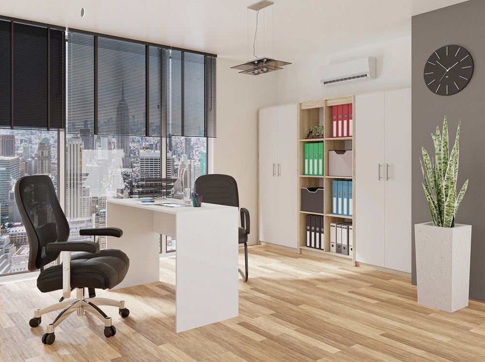 PARLA - Armoire moderne 6 étagères - 180x74x35cm - Meuble de rangement - Armoire bureau - Blanc et Sonoma - 6