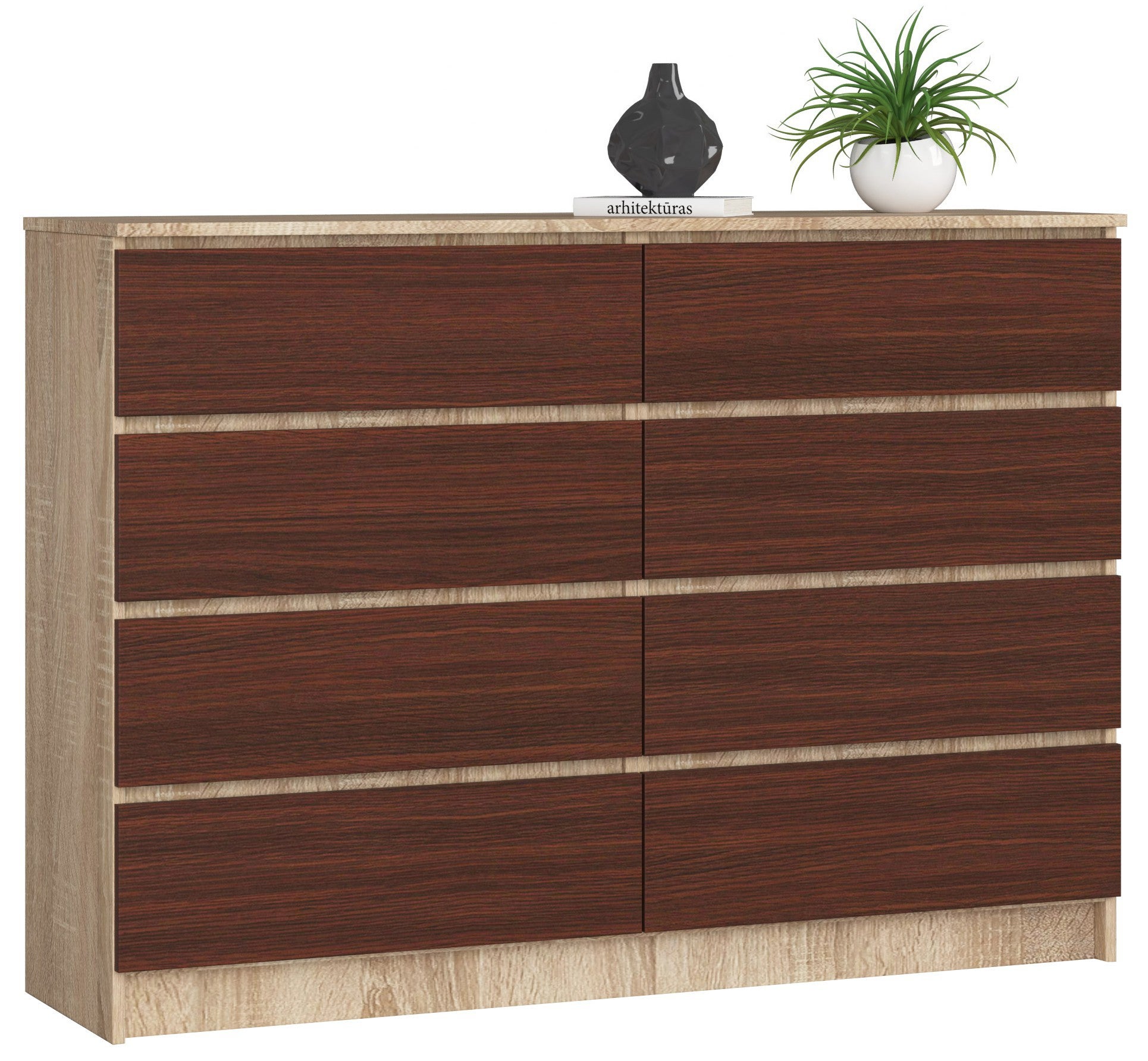 Komoda: 8 szuflad, dąb sonoma/wenge, 138 x 99 x 40 cm
