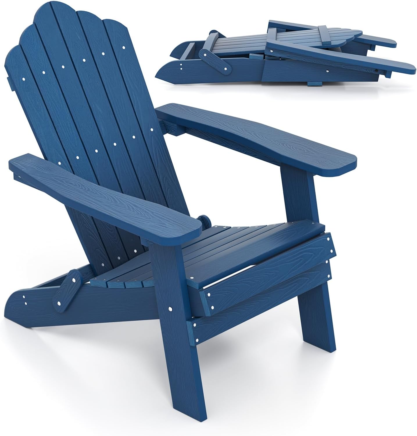 Scaun de grădină pentru exterior, scaun Adirondack pliabil, cotiere late spătar înclinat, 88 x 77 x 95 cm, capacitate 180 kg (albastru marin)