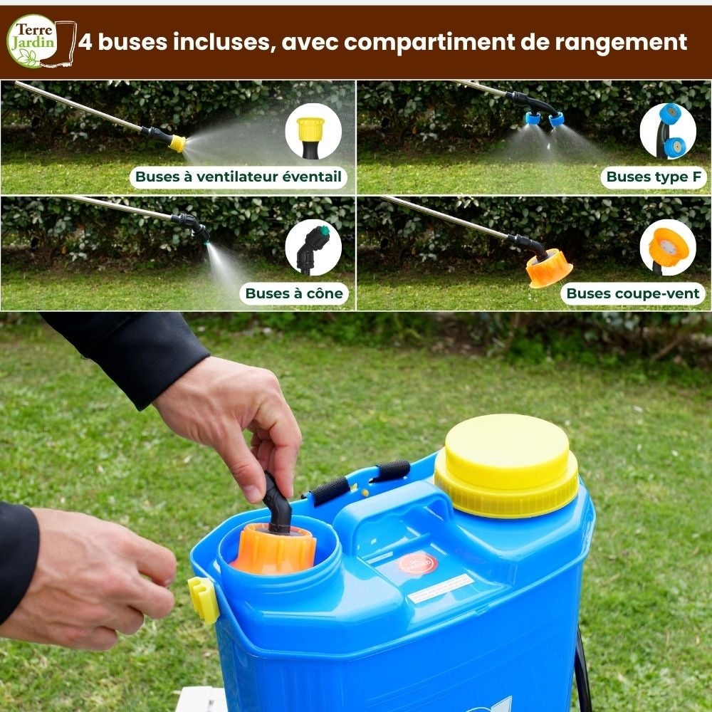 Pulvérisateur électrique pression réglable - Autonomie 4h rechargeable - 16 L - Pression Réglable 4,5 bar - 3