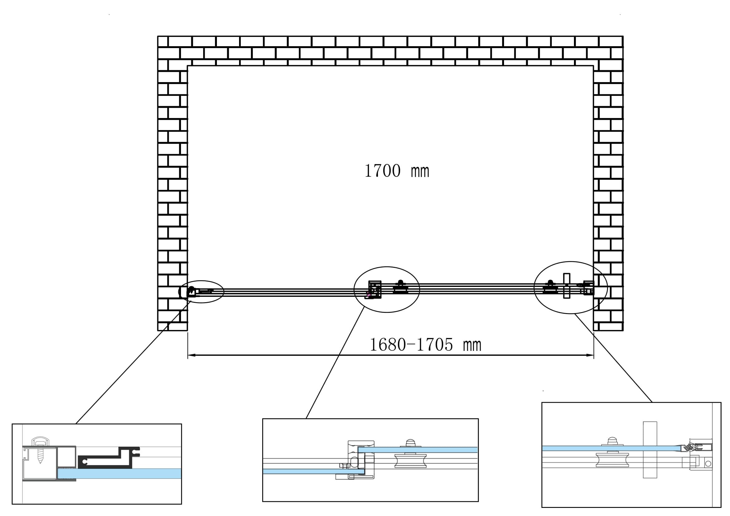 Porte de douche de 8 mm pour installation en niche H.190 avec ouverture coulissante et rèversible – 170 cm - 5
