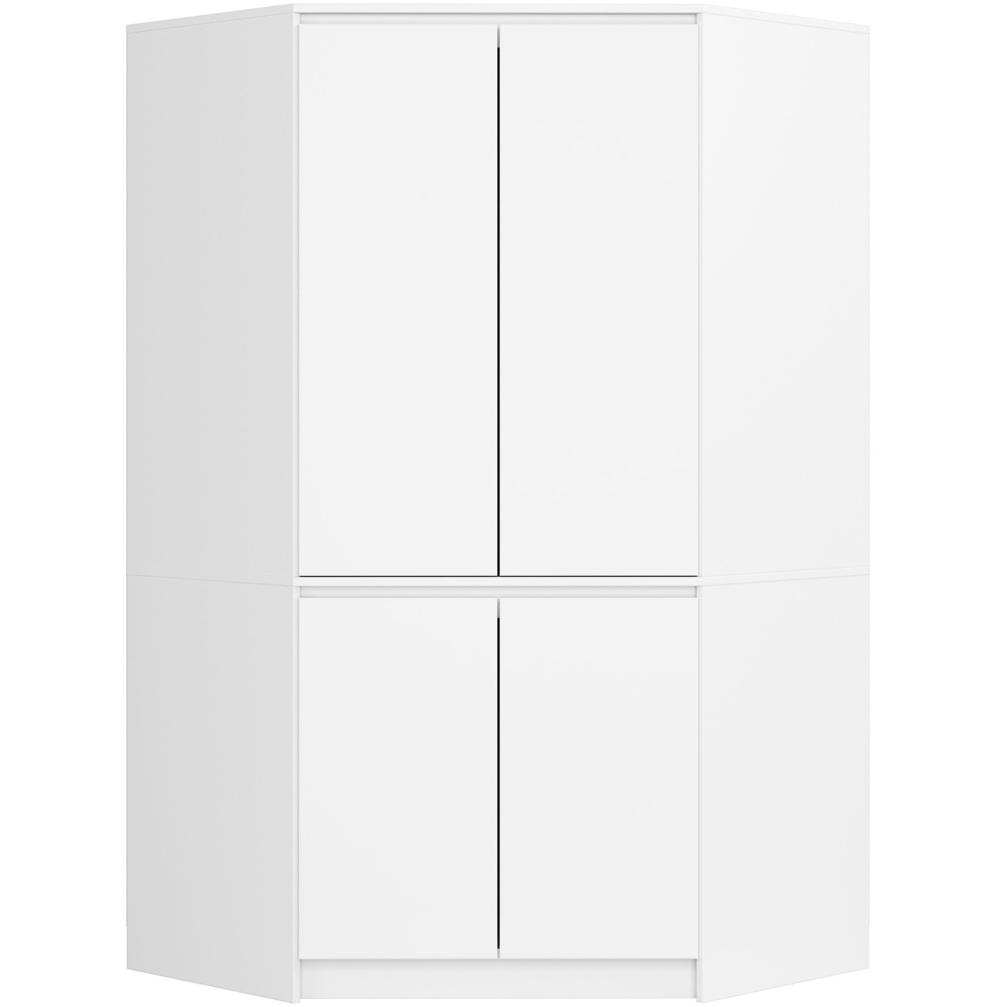 Szafa narożna: 4 drzwi, 6 półek, kolor biały, szerokość: 100 cm, wysokość: 180 cm, głębokość: 50 cm