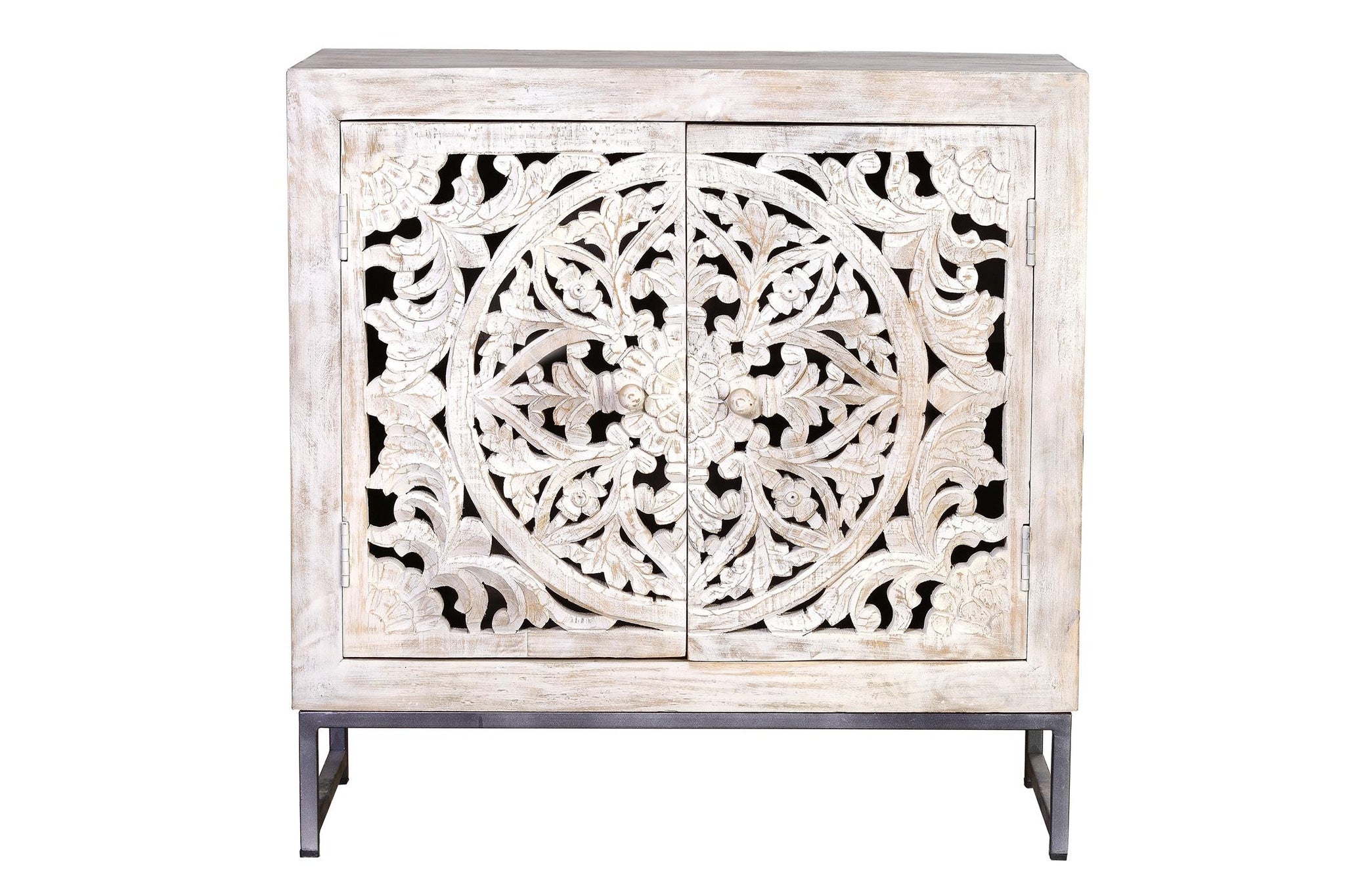 Komoda z drewna mango, 80 cm, styl etniczny boho, rzeźbiona, 81x80x35 GYC