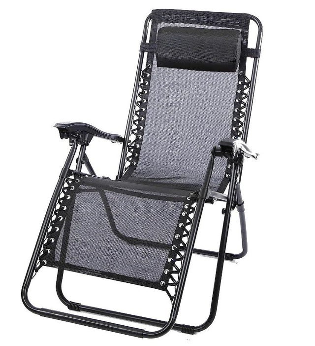 Silla Gravedad Cero silla de patio reclinable Tumbona Plegable de Descanso Ajustable con Reposacabezas Gris Oscuro