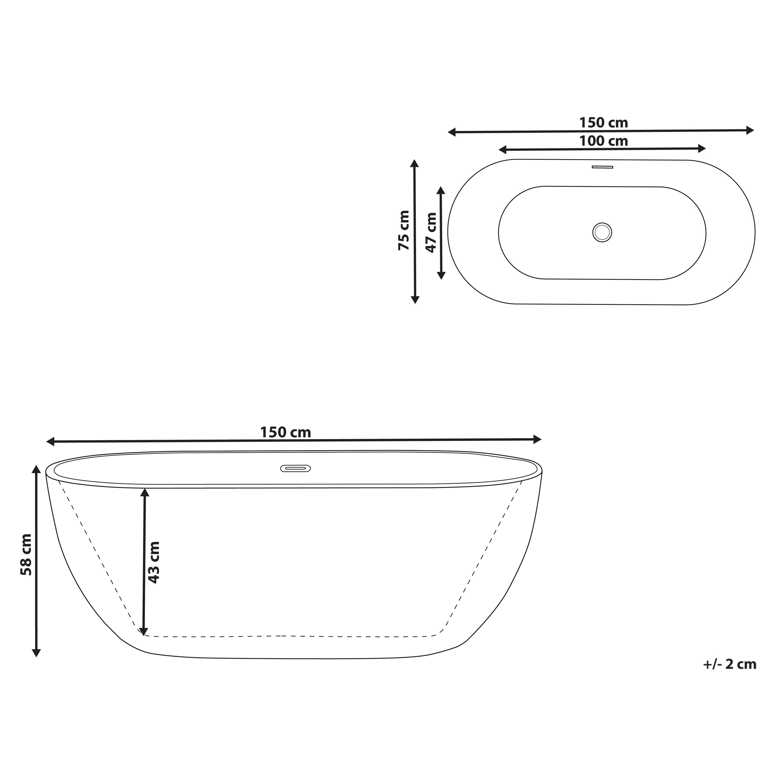 Beliani Bañera independiente CARRERA 150 x 75 cm Blanco - 3