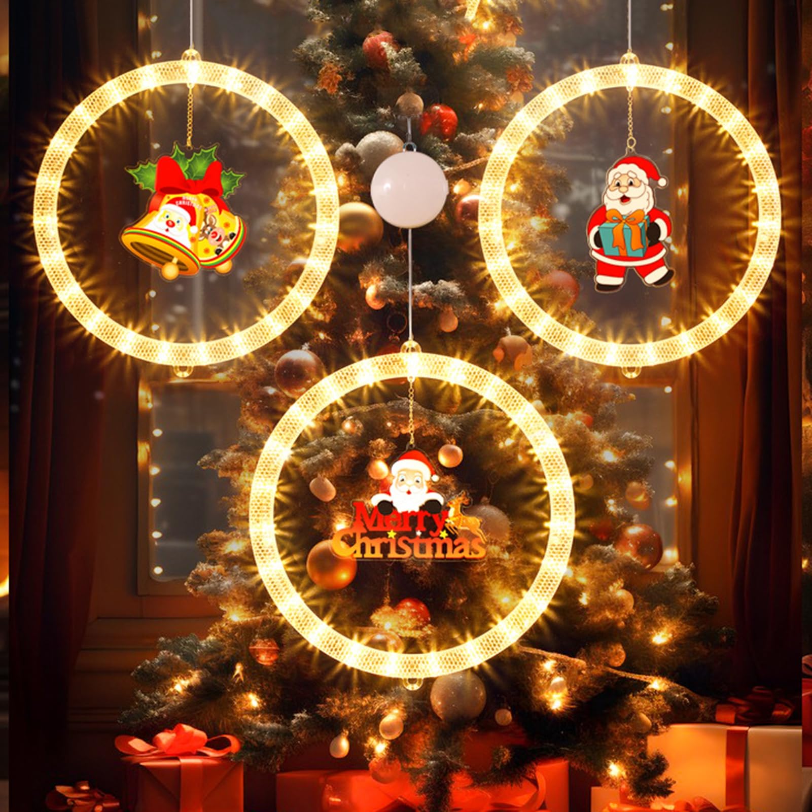 3 Luci Natalizie A LED Per Finestra - 30 LED Bianco Caldo Con Ventose - Decorazioni Natale Interne/esterne - 3