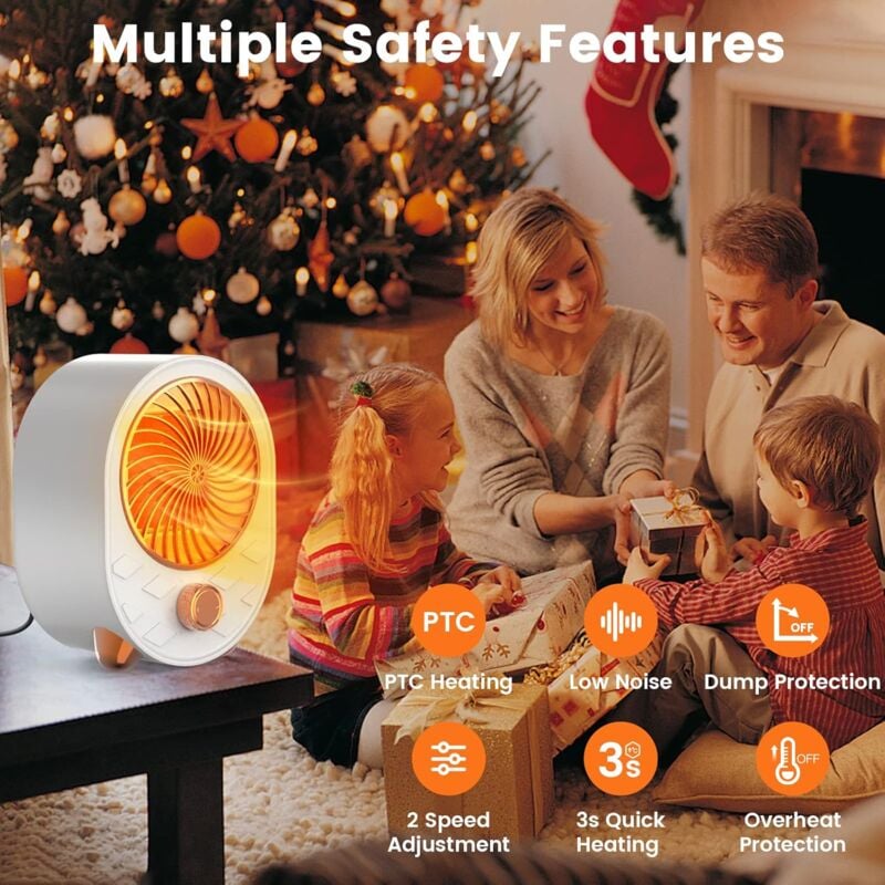 Termoventilatore in ceramica - Termostato regolabile - Protezione contro il surriscaldamento - Sistema antiribaltamento - Bianco - 5
